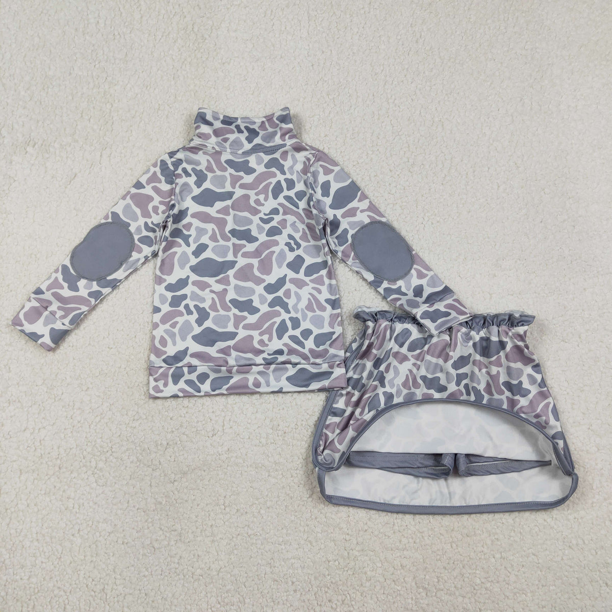 Baby Girls Southern Light Grey Camo Zip Pullover Skirt Shorts Clothes Sets: 4T