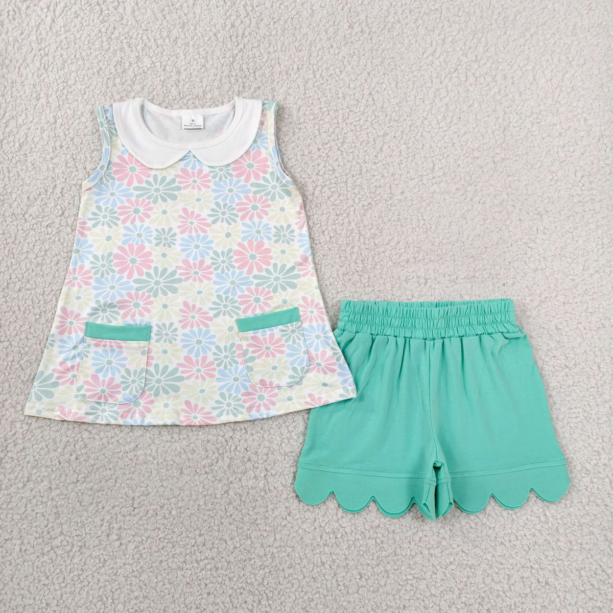 Baby Girls Flowers Pockets Tunic Scallop Shorts Sets: 4T