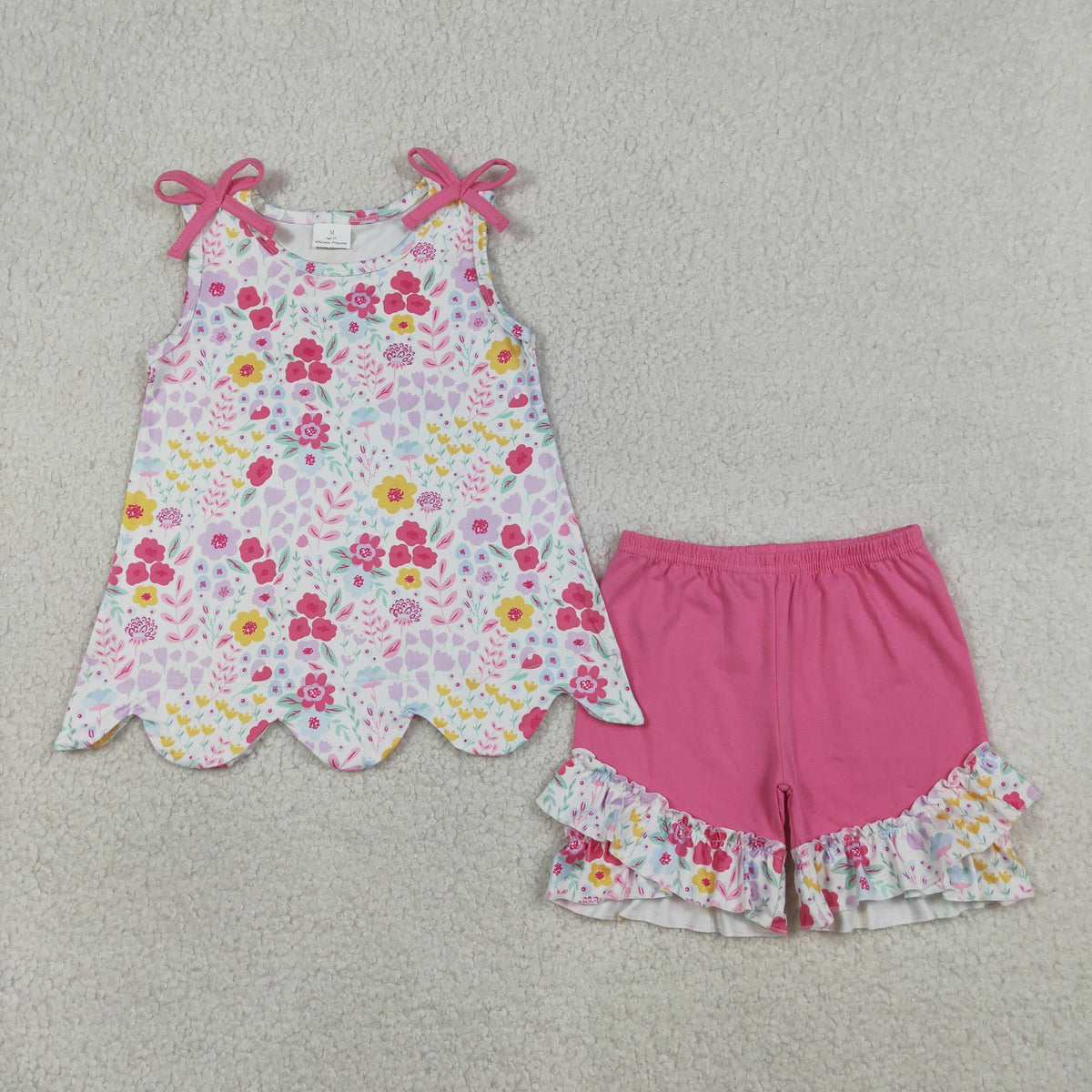 Sibling Baby Girls Flowers Scallop Tunic Shorts Sets: 4 / 4T