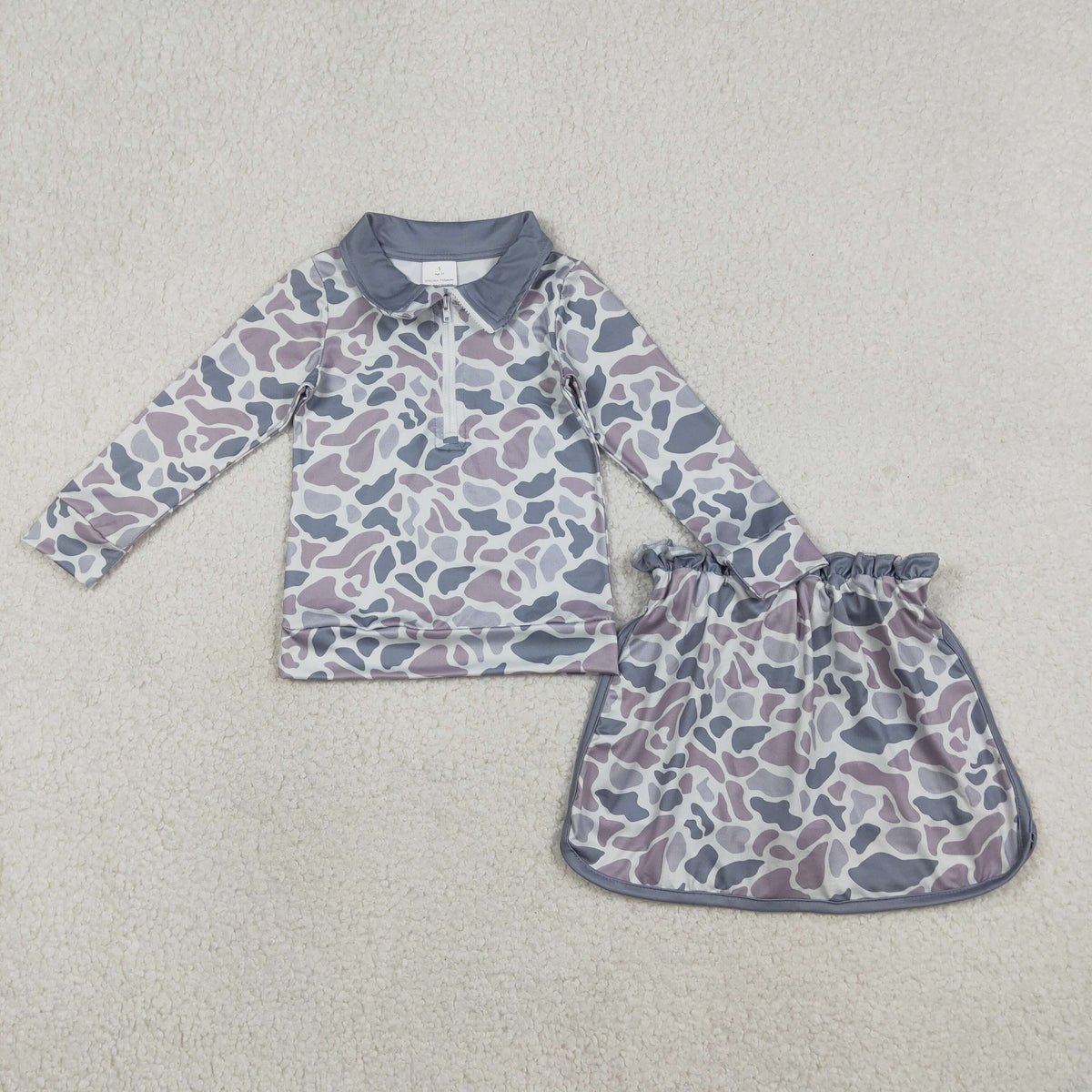 Baby Girls Southern Light Grey Camo Zip Pullover Skirt Shorts Clothes Sets: 2T