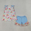 Sibling Baby Girls Flowers Scallop Tunic Shorts Sets: 6 / 4T