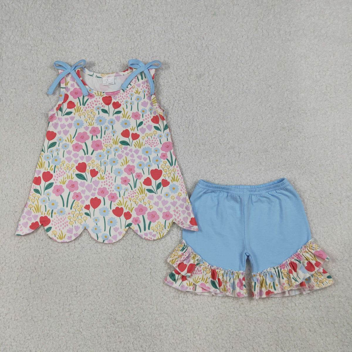 Sibling Baby Girls Flowers Scallop Tunic Shorts Sets: 6 / 4T