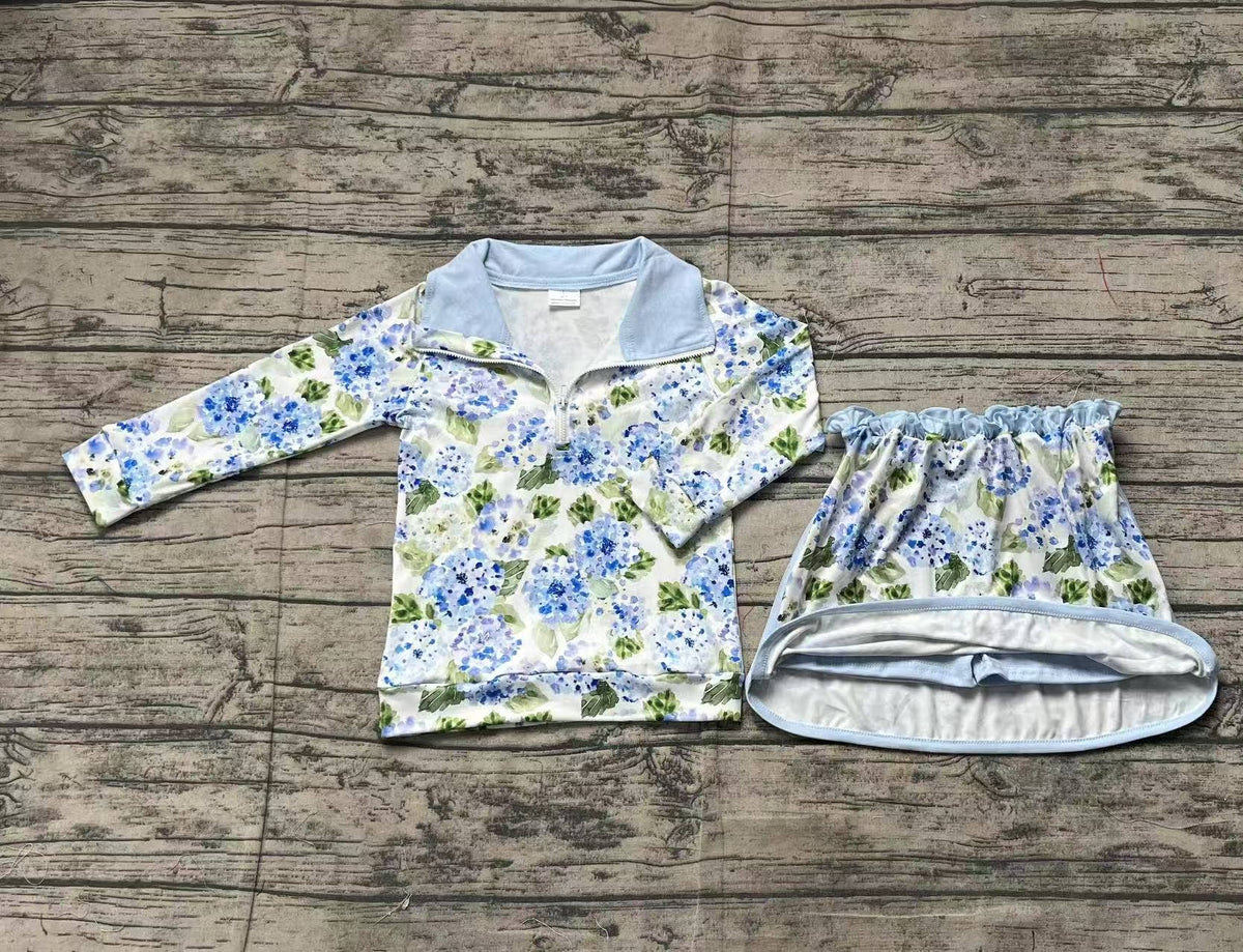 Baby Girls Blue Flowers Athletic Active Wear Top Shorts Skirts Clothes Sets: 4T