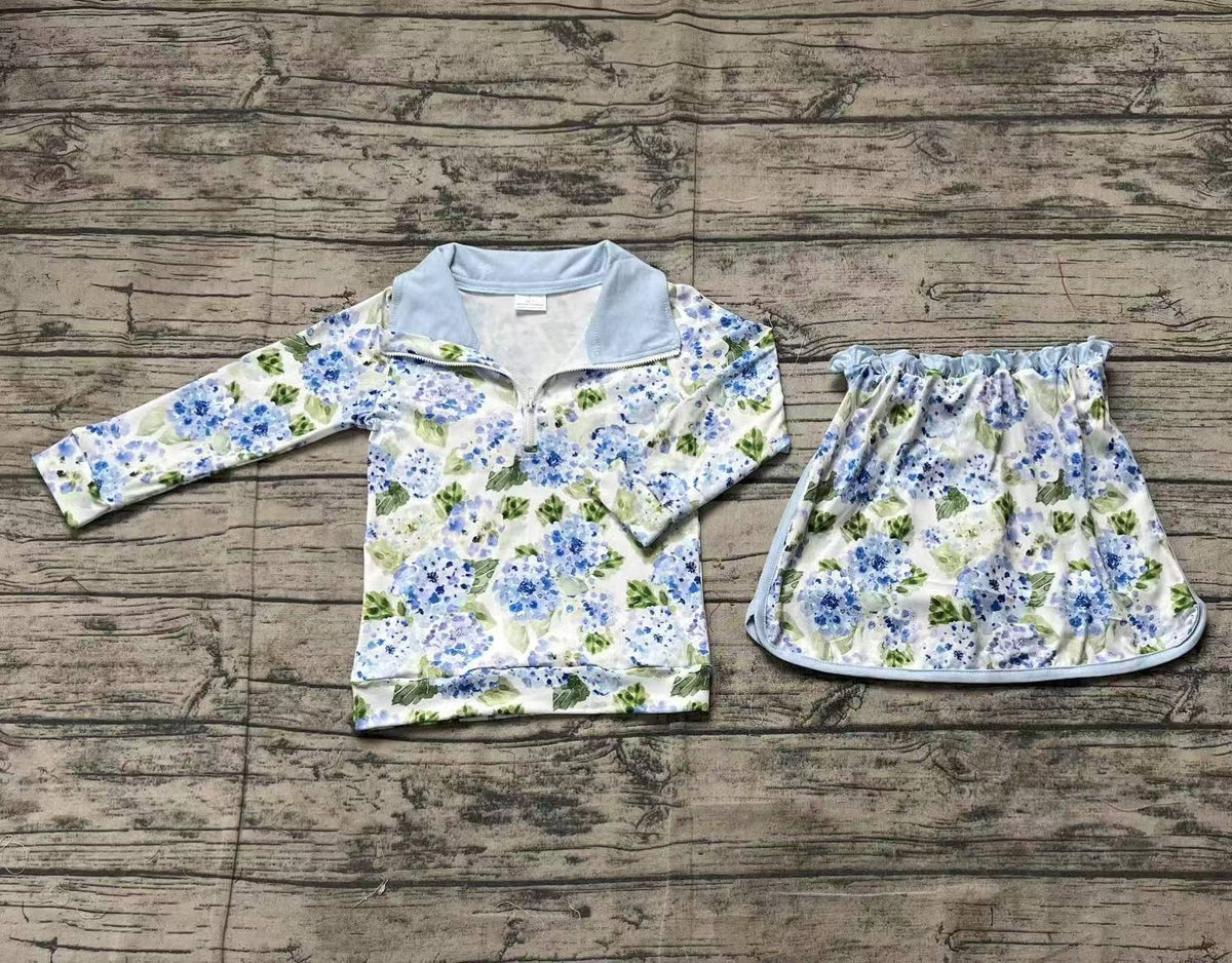 Baby Girls Blue Flowers Athletic Active Wear Top Shorts Skirts Clothes Sets: 4T