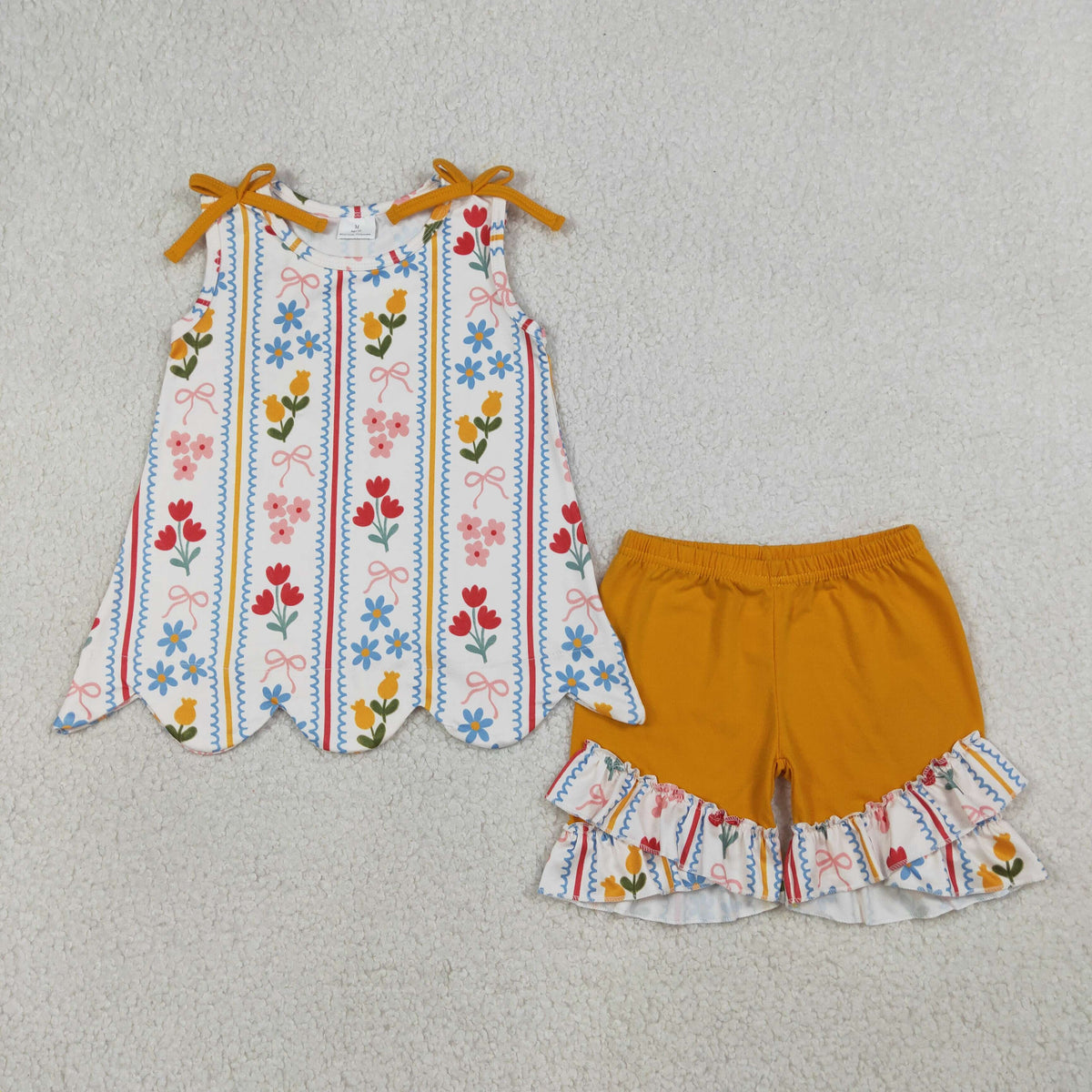 Sibling Baby Girls Flowers Scallop Tunic Shorts Sets: 4 / 3T