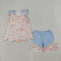 Sibling Baby Girls Flowers Scallop Tunic Shorts Sets: 3 / 3T
