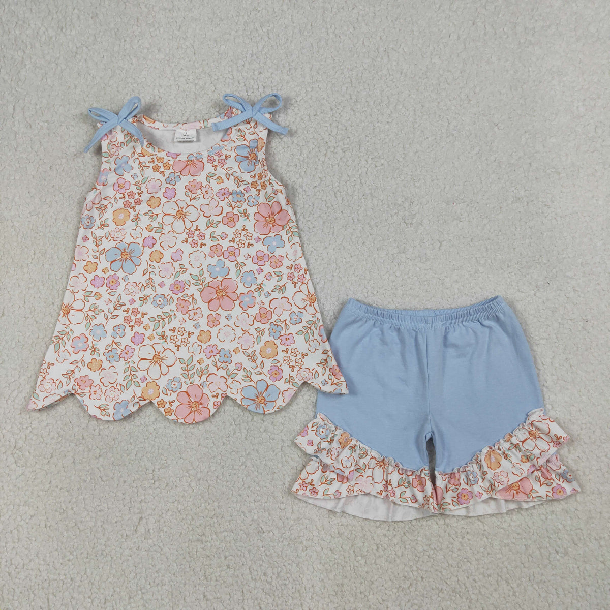 Sibling Baby Girls Flowers Scallop Tunic Shorts Sets: 3 / 3T