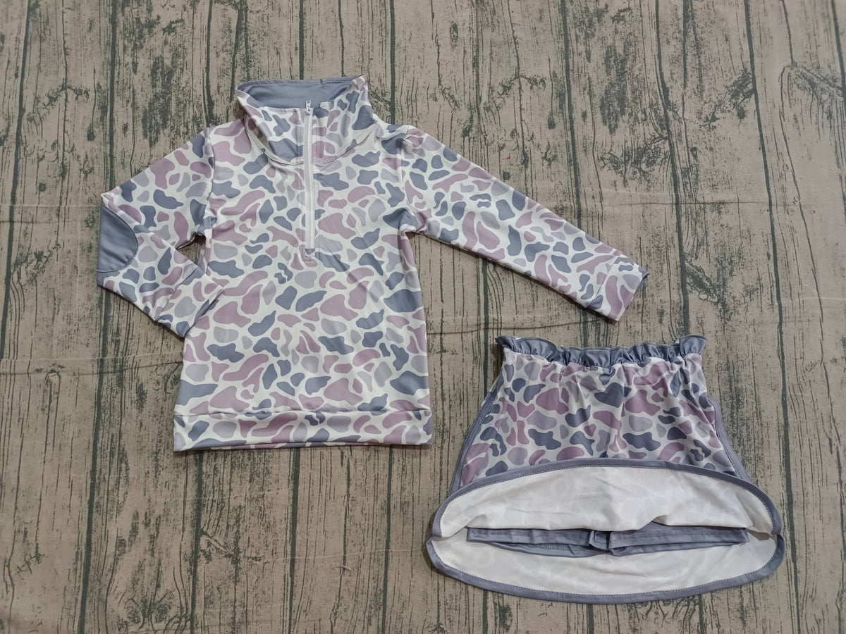Baby Girls Southern Light Grey Camo Zip Pullover Skirt Shorts Clothes Sets: 2T