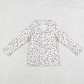 Baby Girls Kids Boutique Long Sleeve Zip Pullovers Tops: White Leopard / 5-6T