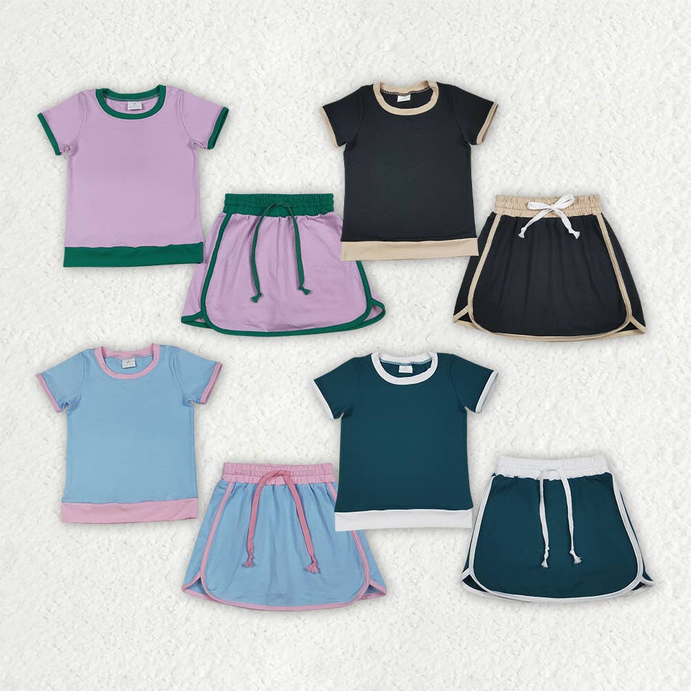 Sibling Baby Girls Solid Color Cotton Skort Sports Sets: Pink / 4T