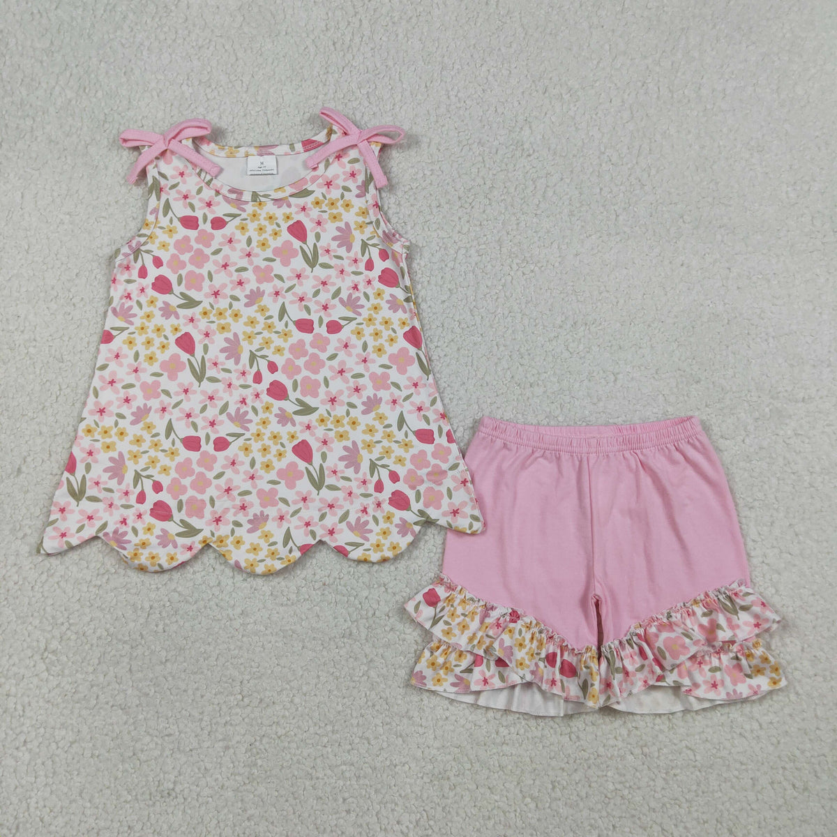 Sibling Baby Girls Flowers Scallop Tunic Shorts Sets: 6 / 3T