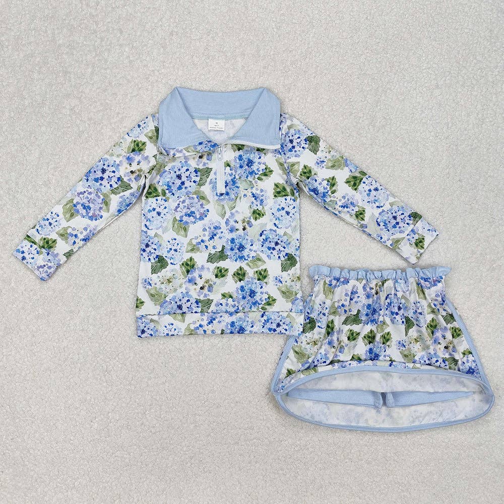 Baby Girls Blue Flowers Athletic Active Wear Top Shorts Skirts Clothes Sets: 4T