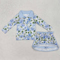 Baby Girls Blue Flowers Athletic Active Wear Top Shorts Skirts Clothes Sets: 5-6T