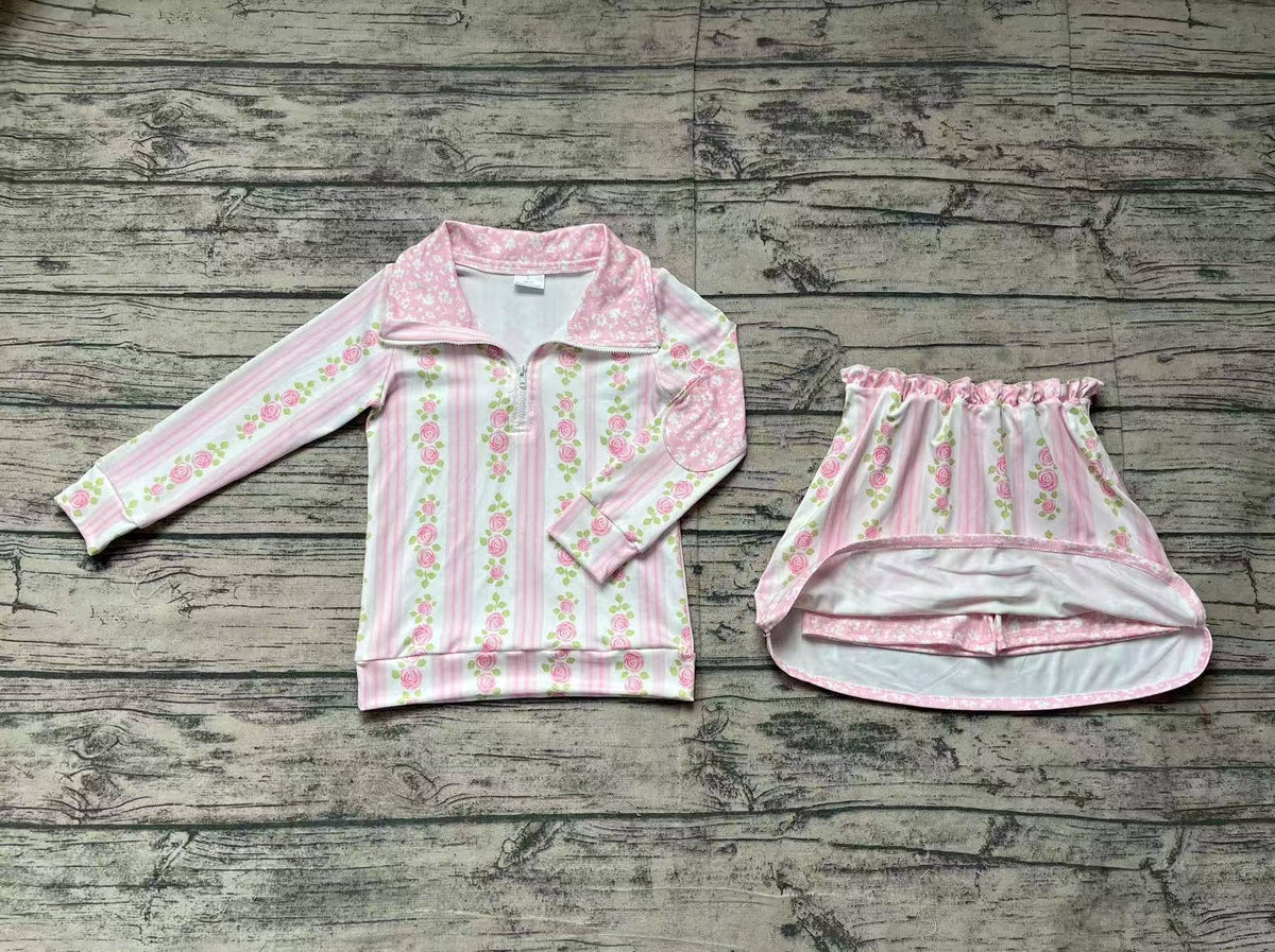 Baby Girls Pink Flowers Zip Top Skirt Skort Bottoms Sets: 4T