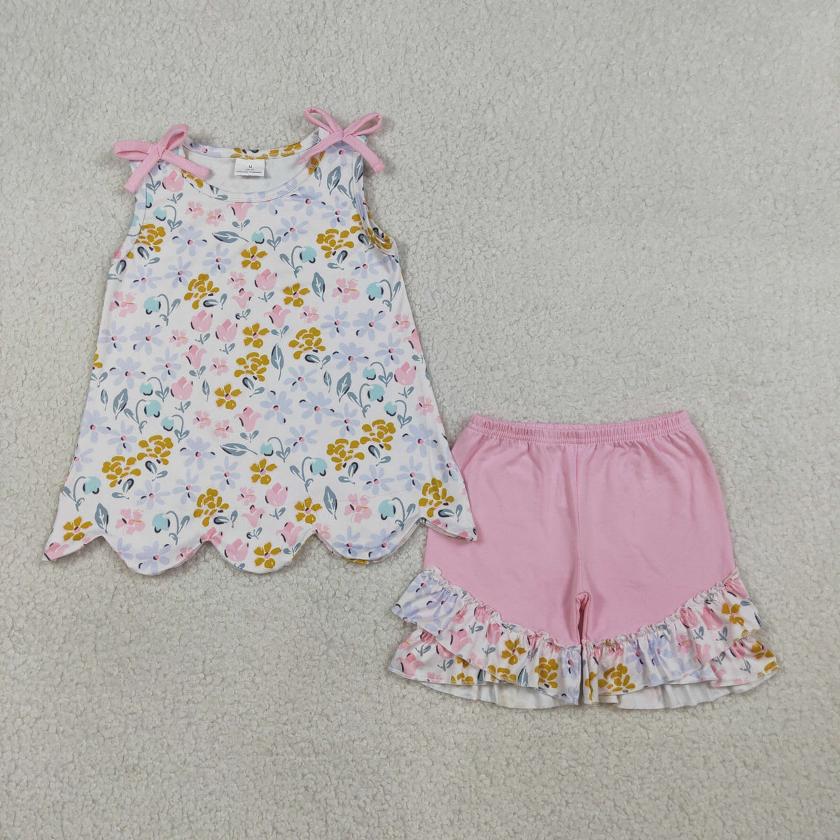 Sibling Baby Girls Flowers Scallop Tunic Shorts Sets: 3 / 4T