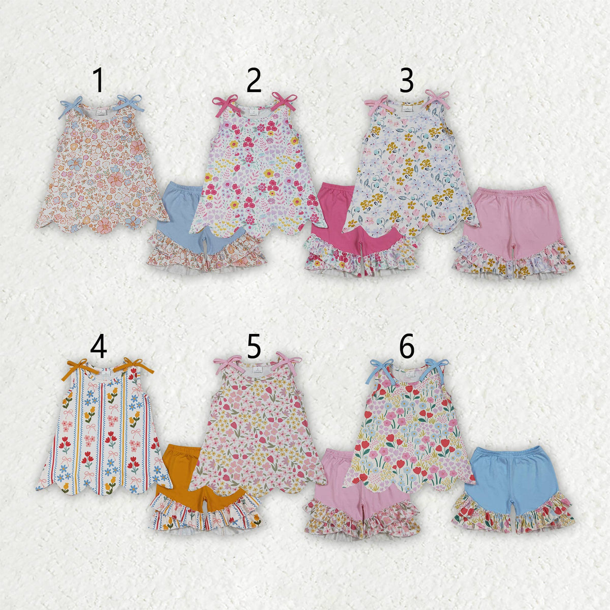 Sibling Baby Girls Flowers Scallop Tunic Shorts Sets: 6 / 4T