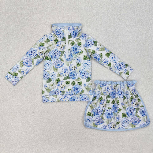 Baby Girls Blue Flowers Athletic Active Wear Top Shorts Skirts Clothes Sets: 4T