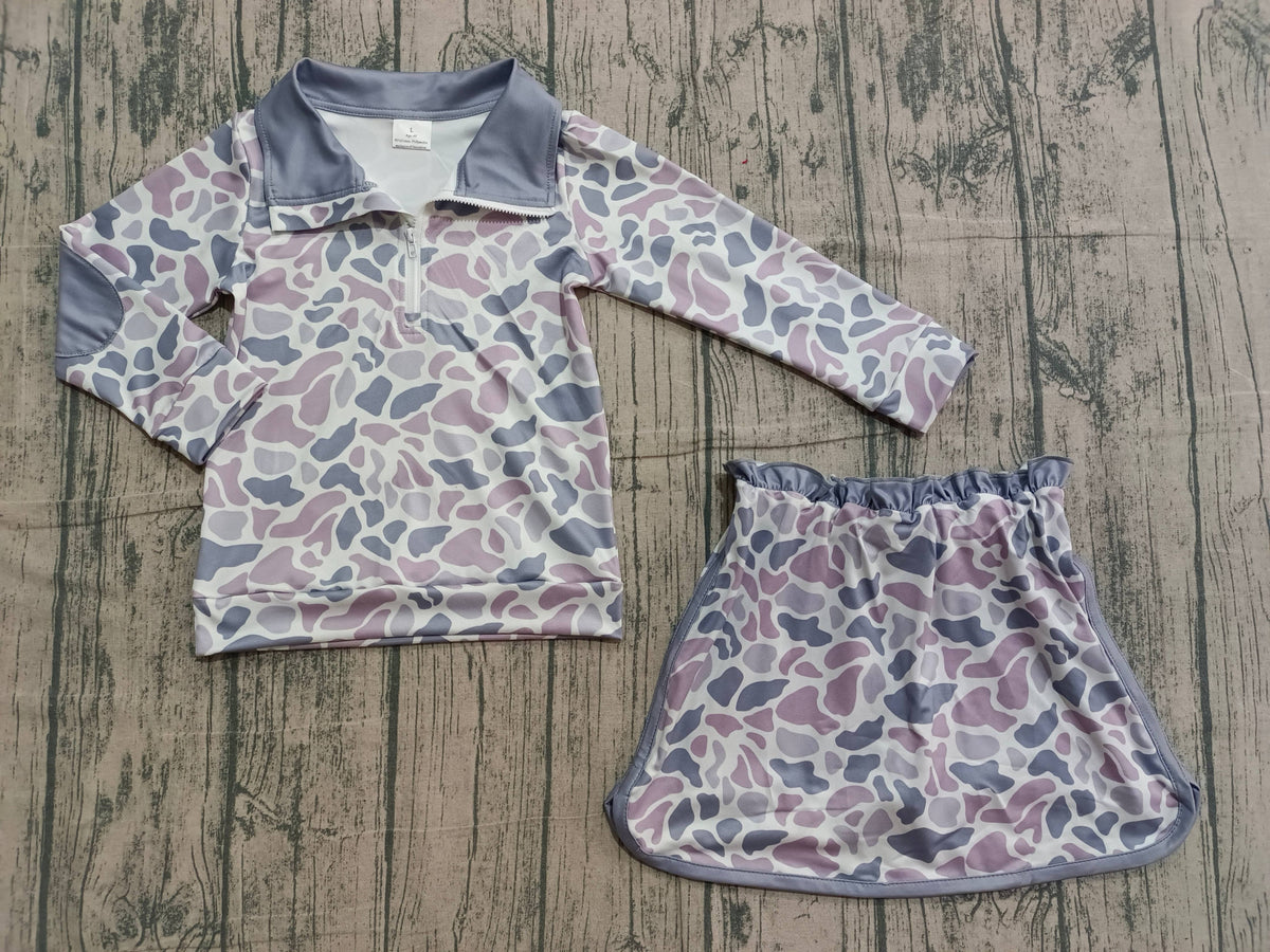 Baby Girls Southern Light Grey Camo Zip Pullover Skirt Shorts Clothes Sets: 4T